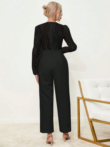 Entero Jumpsuit Mono Negro Fiesta Cadera Ancha El 107 Negro S