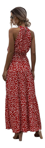 Vestido Estampado Floral Halter Con Cinturón Vd 112