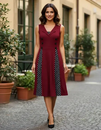 Vestido Vintage Pin Up Rojo Burdeo Va 407