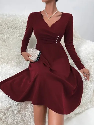 Vestido Vintage Línea A  Cuello Cruzado Manga Larga Va 481