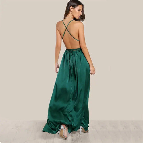 Vestido Maxi Largo Fiesta Burdeo Y Verde Va 376