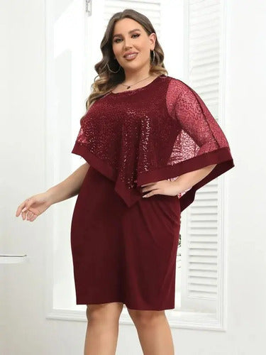 Vestido Fiesta Talla Grande Manga Capa Vg 130