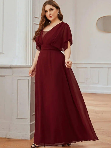 Vestido Fiesta Largo Gasa Talla Grande Manga  Ep 189