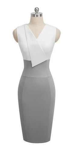 Vestido Formal Oficina Coctel Gris  Va 420