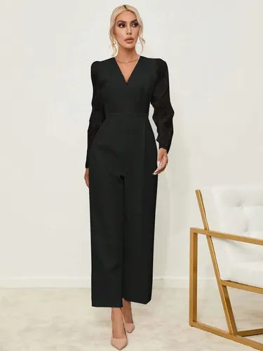 Entero Jumpsuit Mono Negro Fiesta Cadera Ancha El 107 Negro S