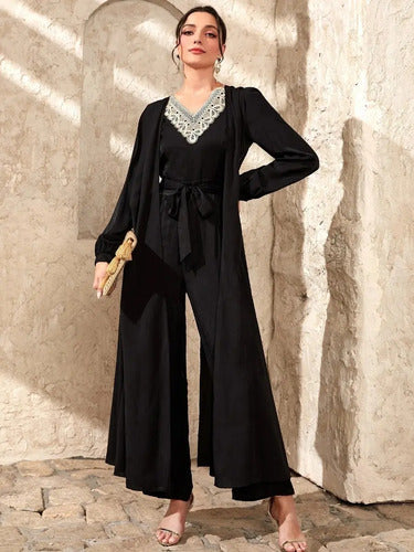 Entero Jumpsuit Mono Fiesta Mangas Cinturón El 86 Negro M