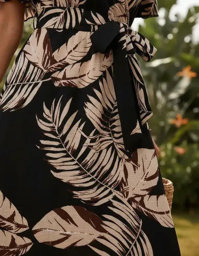 Vestido Bohemio Estampado Tropical Hombro Descubierto Vd 111 Negro S