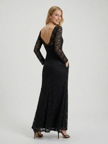 Vestido largo encaje ajustado manga larga