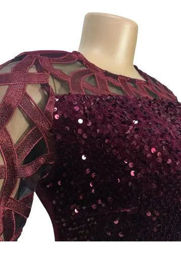 Vestido De Fiesta Con Lentejuela Vg 78 Rojo M