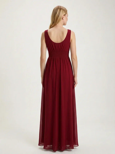 Vestido largo de gasa con escote V y caída evasé