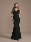 Vestido largo negro de encaje corte sirena