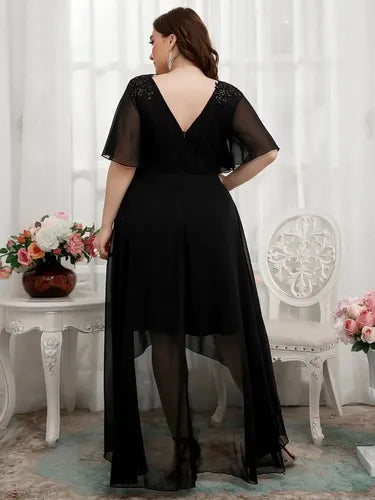 Vestido Fiesta Manga Talla Grande Vg 104 Negro 3xl