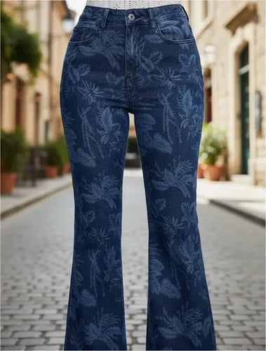 Pantalón Jeans Mujer Pierna Ancha Estampado Pt 17 Azul 27