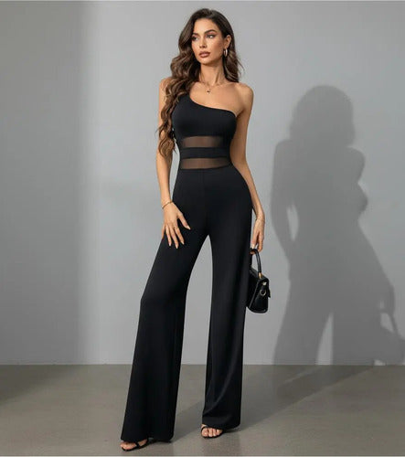 Entero Jumpsuit Mono Negro Fiesta Transparencia  El 84