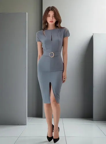 Vestido Bodycon Coctel Oficina Hq 08 Azul M