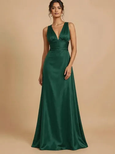 Vestido largo evasé verde espalda descubierta