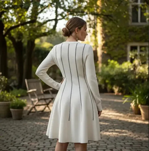 Vestido Tejido  Ajustado Coctel Punto Jersey Vt 10 Blanco Crema M