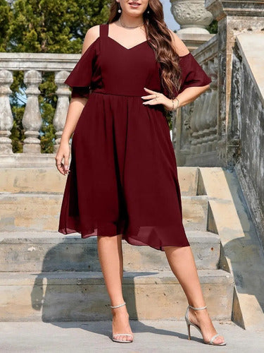 Vestido Fiesta Talla Grande Manga Hombros Descubierto Vg 152