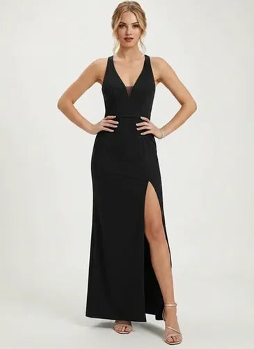 Vestido largo de gala escote V
