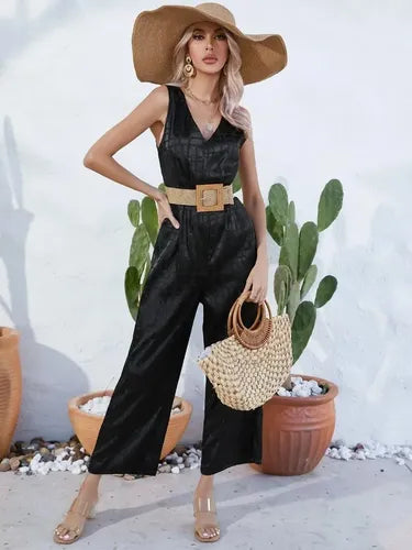 Entero Jumpsuit Mono Negro Con Cinturón El 147 Negro M