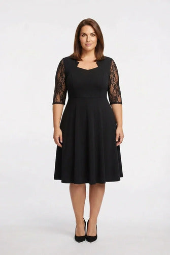 Vestido evasé midi escote cuadrado talla grande
