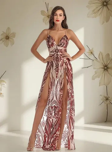 Vestido Sexy Transparencia Lentejuelas Body Vl 36 Rojo L
