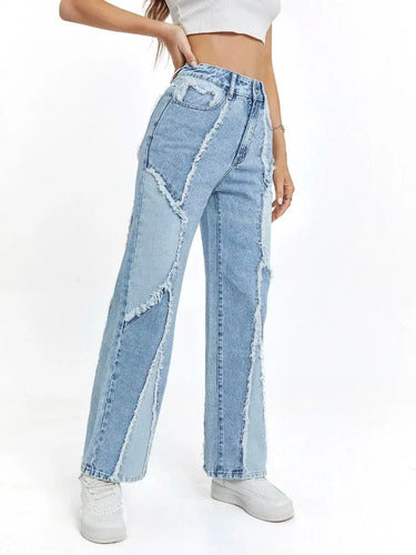Jeans Mujer Bicolor Pierna Recta Bolsillos Tiro Alto Js 02