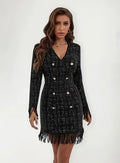 Vestido Tweed Ajustado Cóctel Ribete Con Fleco Va 510