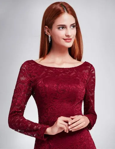Vestido Fiesta Encaje Largo Ajustado Manga Larga Ep 92