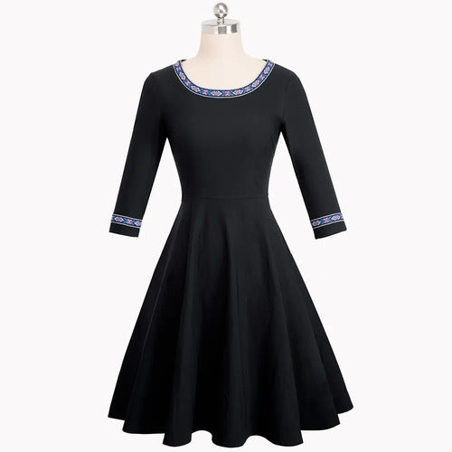 Vestido Fiesta Retro Estilo Étnico Apliques Bordados Va 426