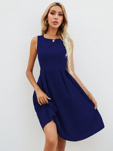 Vestido Tableado Acampanado Va 557 Azul S