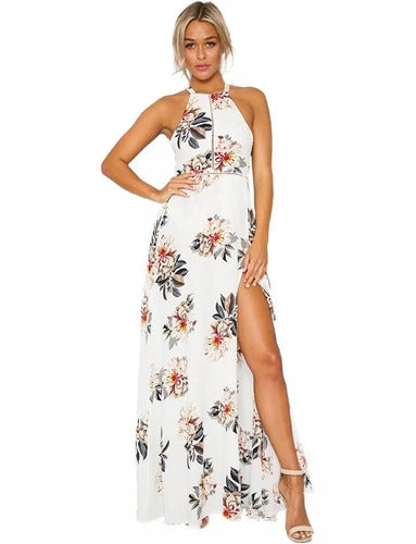 Vestido Maxi Largo Bohemio Azul Blanco Playero Vd 82