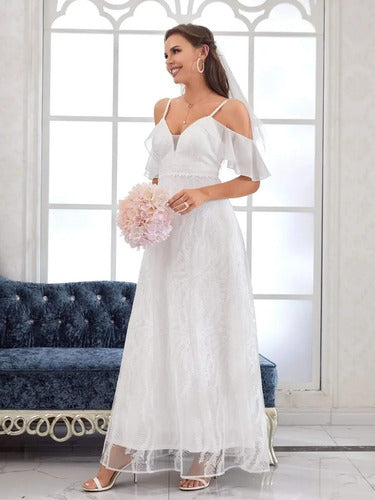 Vestido De Novia Bordado Hombros Descubiertos Forrado Ns 12 Blanco M