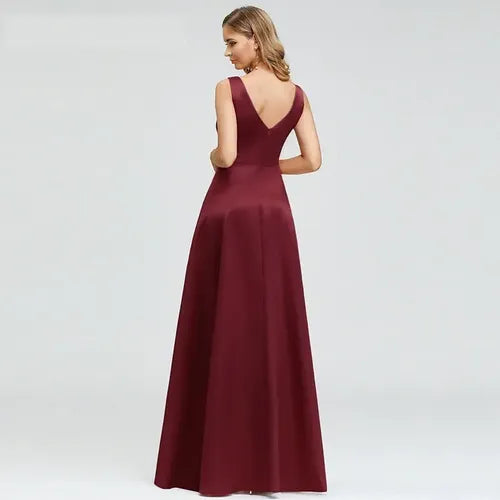 Vestido Fiesta Largo Asimetrico Burdeo Ep 169