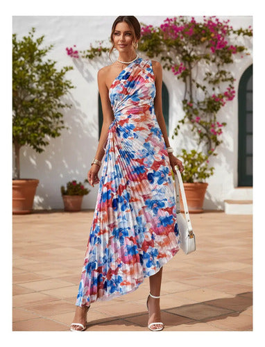 Vestido Plisado Escote Cruzado Sin Mangas Va 516