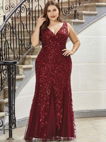 Vestido Fiesta Lentejuela Sirena Tul Talla Grande Ep 143