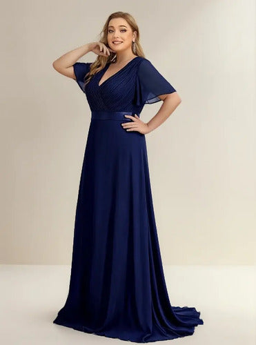 Vestido Fiesta Largo Burdeo Azul Talla Grande 18 20 22 Ep 16