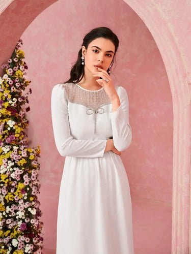 Vestido Blanco Prendedor Novia Civil Fiesta Nc 06 Blanco M