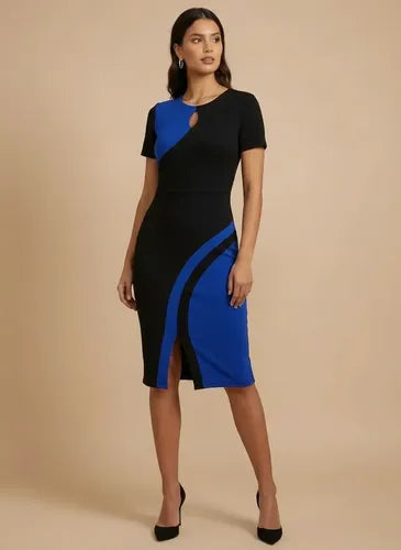 Vestido midi bodycon blanco y negro cuello redondo