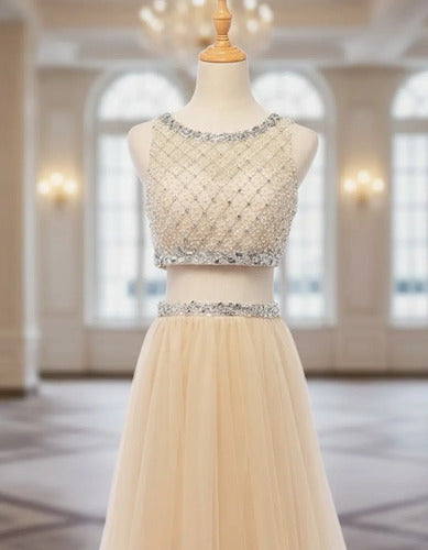 Vestido Graduación Crop Top Falda Ep 309 Beige 4