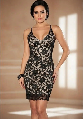 Vestido Negro Encaje, Espalda Descubierta Ve 10 Negro M