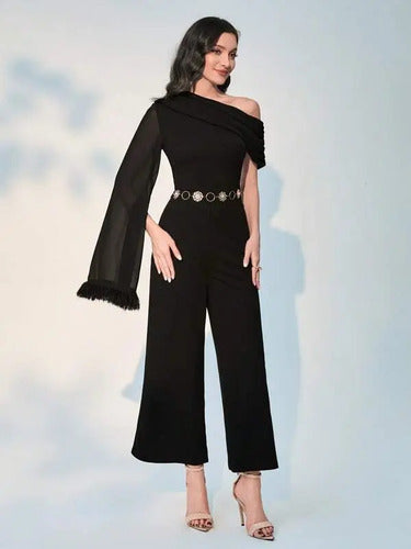 Entero Jumpsuit Mono Negro Fiesta Un Hombro El 82 Negro S