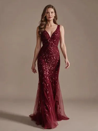 Vestido maxi corte sirena escote V