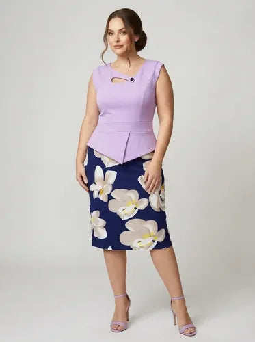 Vestido largo lila peplum sin mangas