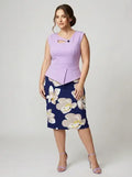 Vestido largo lila peplum sin mangas