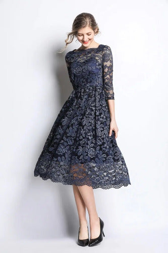 Vestido Formal Coctel Fiesta Encaje Mangas Va 451