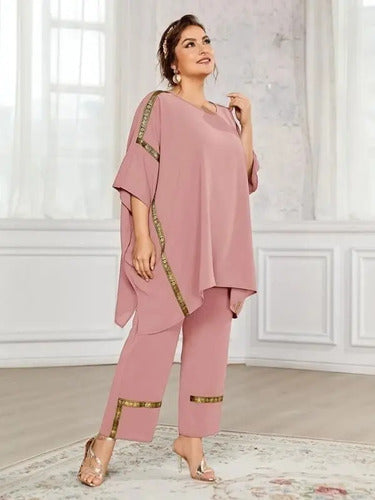 Conjunto Pantalones Blusón De Manga Murciélago Entero Vg 207 Rosa L