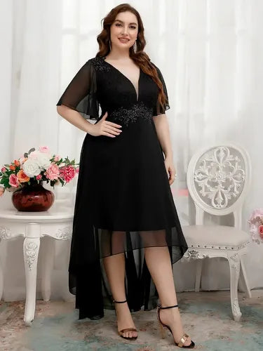 Vestido Fiesta Manga Talla Grande Vg 104 Negro 3xl