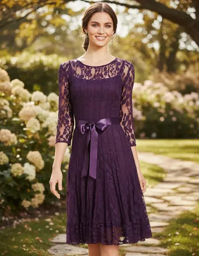 Vestido Purpura De Encajes Ve 61 Violeta 40