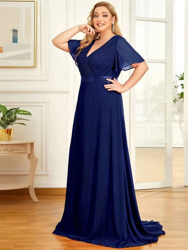 Vestido Fiesta Largo Burdeo Azul Talla Grande 18 20 22 Ep 16